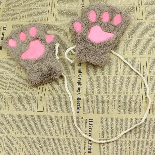 Cute Fashion Cat Paw Half Finger Gloves Winter Women Cute Cat Paw Claw Plush Mittens Short Fingerless Finger Half Gloves