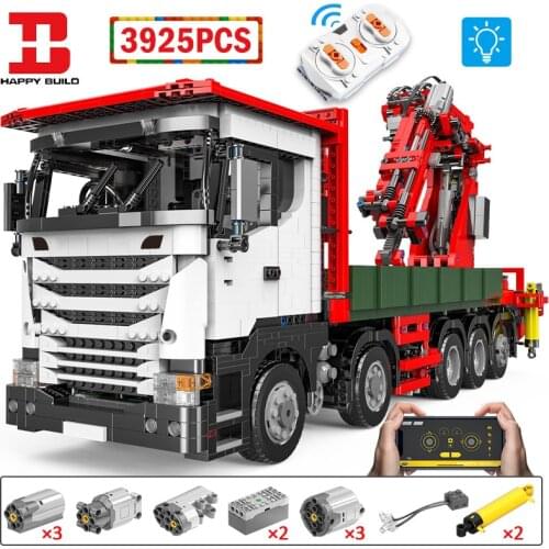 Happy Build City RC Technical Electric Crane Car Building Blocks APP Remote Control Engineering Vehicle Bricks Toys For Children