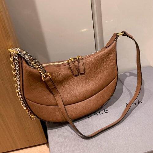 WOONAM Women Fashion Handbag Supple Top Hide Genuine Togo Calf Leather Crescent Chain Hobo Shoulder Bag Lady Purse