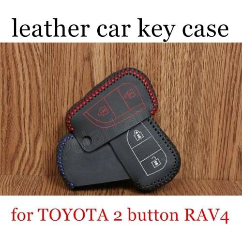 Only Red best selling genuine quality Leather Car Key Cover Hand Sewing car Key Case fit for TOYOTA 2 button RAV4