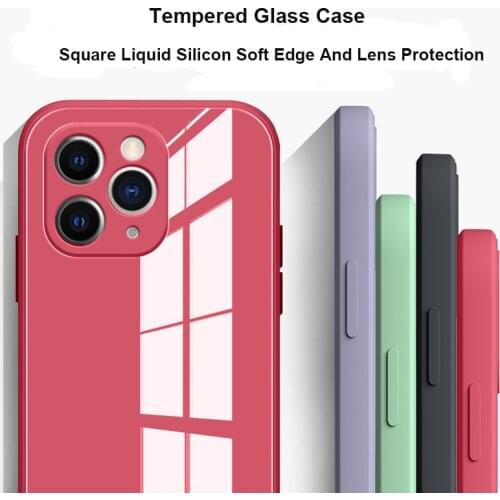 Tempered Glass Liquid Silicon Square Soft Bumper Case Cover For iPhone 12 Mini 11 Pro 6 6S 7 8 Plus X XR XS MAX Hard Back Coque