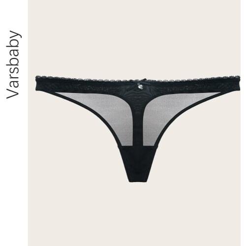 Varsbaby Womens Thong Lace Panties Lingerie Transparent Mesh Ultra-thin Breathable Comfortable Thong Sexy Black Underwear