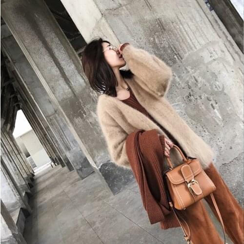 2020 New Thick Keep Warm Women Autumn Winter Genuine Mink Cashmere Cardigans with belt big size customize Long Coat tbsr882