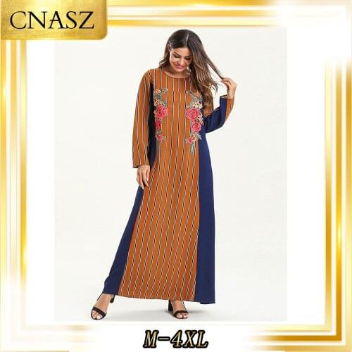 Vvetement Femme 2019 moroccan kaftanFashion Simple Abaya Turkish Jumpsuit Striped Color Sitching Autumn Musulmane Femme Dress