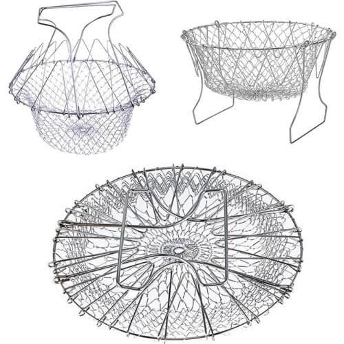 1pc Stainless Steel Strainers Filter Multifunction Telescopic Folding Chef Basket Fried Filter Drainage Basket Dropshipping
