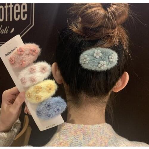 100pcs/lot DIY Simple Multi Felt Flowers Drill Hair BB Clips Plush Bang Hairpins Hair Styling Tools Accessories HA1568