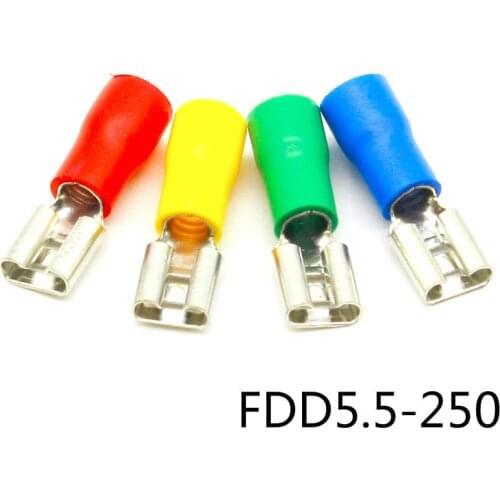 100PCS/FDD5.5-250 Female Insulated Electrical Crimp Terminal for 12-10 AWG Connectors Cable Wire Connector Pack FDD5.5-250 FDD