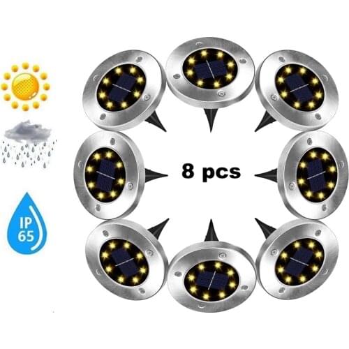 2-8pcs 8 led Solar Power Under Ground Light Lawn lamp Buried lamp Outdoor Garden Pathway Deck Floor Lights Home Yard Driveway sm