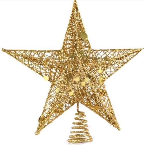 25/20cm Gold Glitter Christmas Tree Top Star Decoration Iron Art Ornaments, 3D Sequins Stars Christmas Tree Topper Decorative