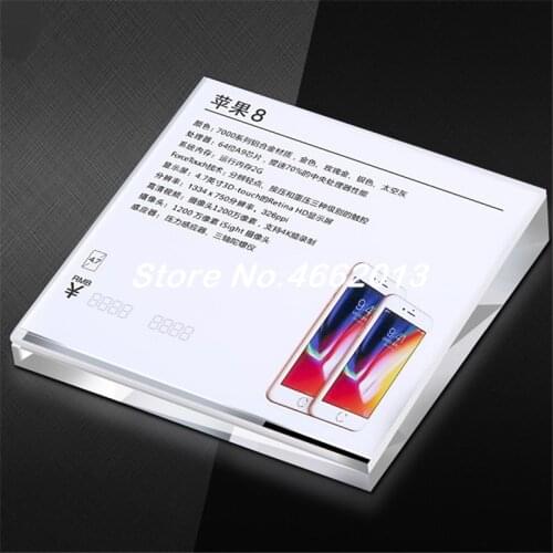 6 X table top sign holder Acrylic Mobile Cellphone Price Tag Holder Beveled Square Sign Holder Phone Advertising Display Stand