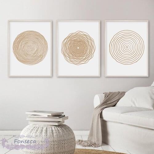 Abstract Beige Circle Canvas Painting Minimalist Boho Line Drawing Poster and Prints Wall Art Picture for Living Room Home Decor