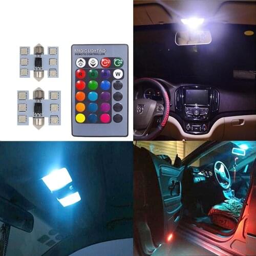 5050 DC 12V 31mm RGB 6SMD Festoon Dome C5w C10w Car Leds Auto Mobile Remote Controller Colorful Atmosphere Lamp Roof Trunk Bulbs