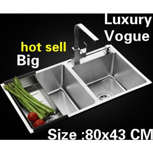Free shipping Apartment wash vegetables big kitchen manual sink double groove durable 304 stainless steel hot sell 800x430 MM