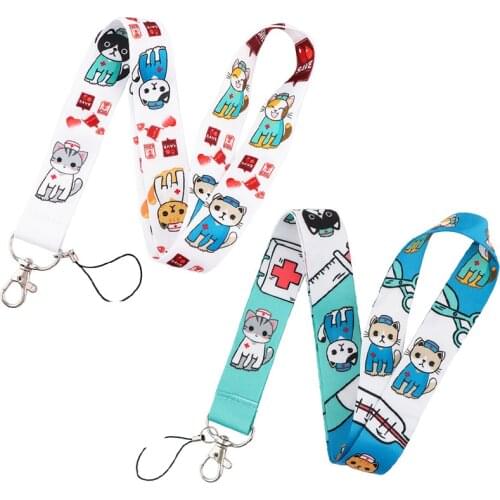 Cartoon Doctor Cat Mobile Phone Straps Lanyards Keychain For Keys ID Card Badge Holder Keycord Keyring Accessories DIY Hang Rope