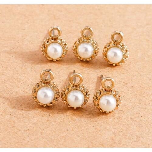 10pcs 9*7mm Imitation Pearl Pin Charms Connector for Post Stud Earrings Base DIY Handmade Craft Jewelry Making Accessories