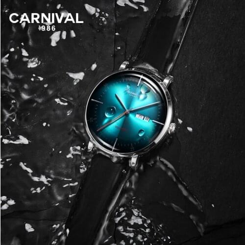 MIYOTA Movement Mechanical Watches Top Brand CARNIVAL Fashion Automatic Watch Men Calendar Week Waterproof Leather Band Sapphire