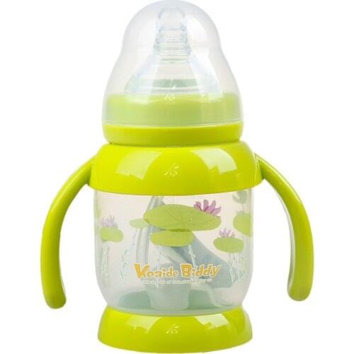 Children handle silicon nipple heat-resistant shatterproof glass 150ml Anti-slip learn drinking baby bottle on sale KD1090