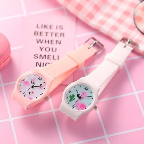 Kids Watches Girls Pink Cartoon Children Watches Baby Girl Dress Clock Cute Flamingo Quartz Watches Montre Enfant Relogio