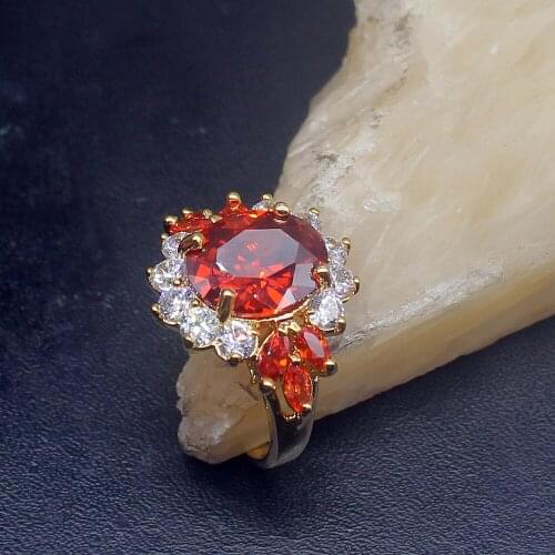 Gemstonefactory Jewelry Big Promotion Single Unique Yellow Gold Plated Red Garnet Zircon Women Men Gifts Band Rings 7# 20212925