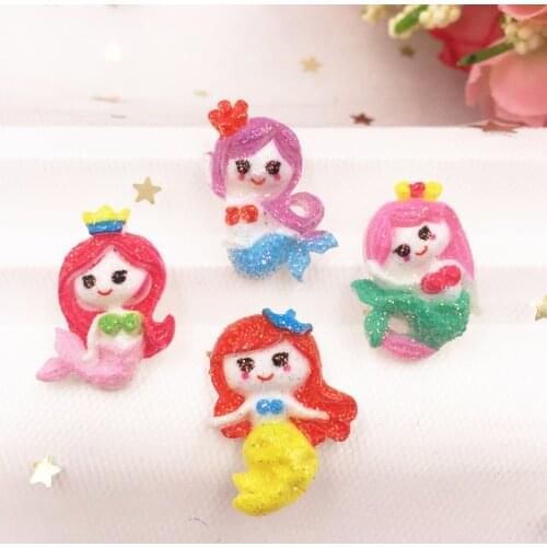 Resin Lovely Glitter Colorful Mermaid Flatback Cabochon stone 20PCS scrapbook DIY Decor home figurine Crafts