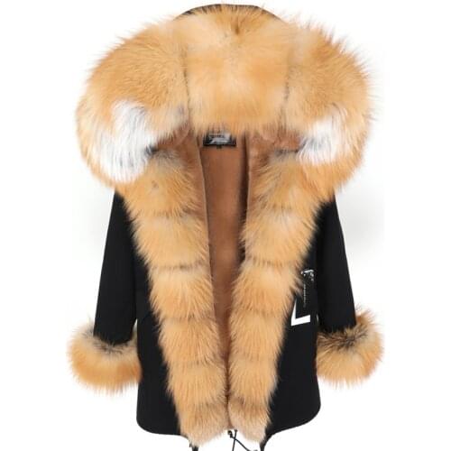 2021 Fashion Winter Jacket Women Real Fur Coat Natural Real Fox Fur Collar Loose Long Parkas Big Fur Outerwear Detachable