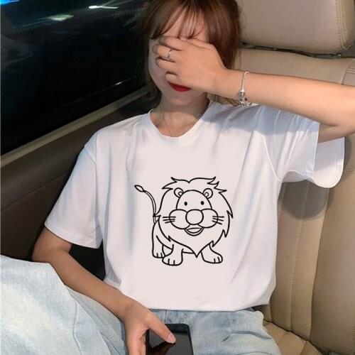 Fashion Women Tops Funny Vintage Casual Female Regular Tshirt Cute Lion PrintedT-Shirts Women fashion Graphic Tees