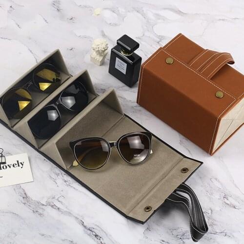 Multi Sunglasses Case Organizer Eyeglasses Storage Display Leather Collector Cosmetics Jewelry Makeup Container Storage Box