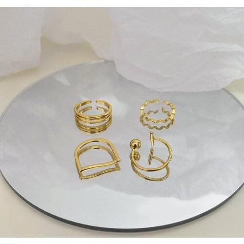 Origin Summer Fashion 4pcs Irregular Geometric Ring for Women Textured Open Adjustable Gold Metallic Index Finger Ring Jewellery