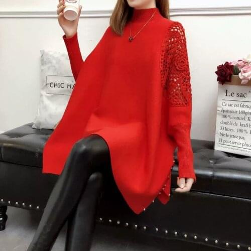 Autumn Crochet Hollow Out Batwing Sleeve Sweater Women jumpers pull femme knitted Pullovers