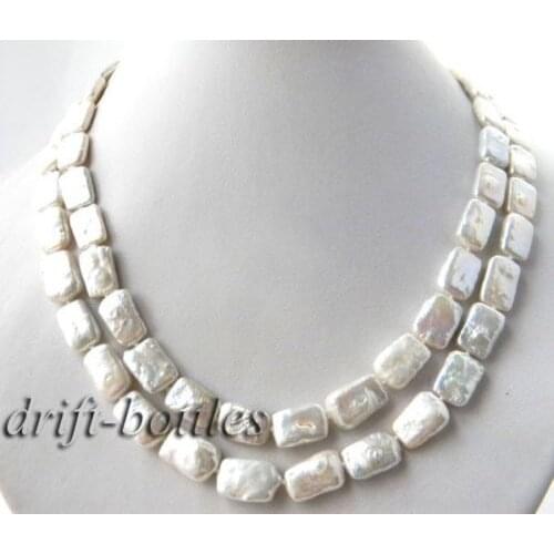 2Strands 18'' 10mm Rectangle White Coin Freshwater Pearl Necklace