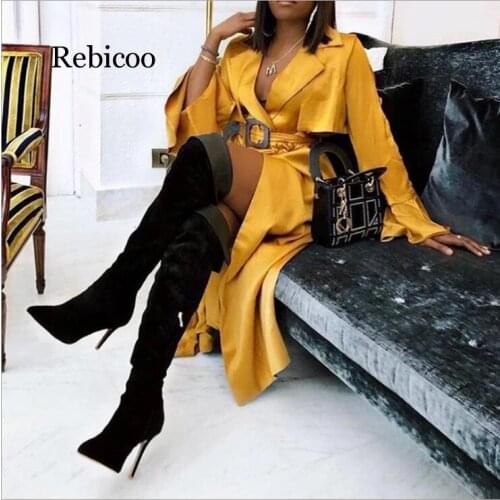 Winter Women Coat Solid Color Turn-down Collar Button Full Flared Sleeve Long Coat With Sashes Office Lady Elegant Coat