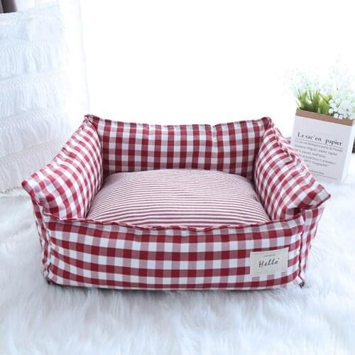 Simple Soft Plaid Dog Bed Comfort Pet Kennel Absorbent Breathable Cat Cushion Warm Sofa Sleeping Mats Pet Supplies
