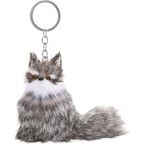 Fluffy Animal Cartoon Fox Keychain Cute Pendant Car Key Ring Chains Holder Bag Purse Ornament Women Jewelry Charm Keyring