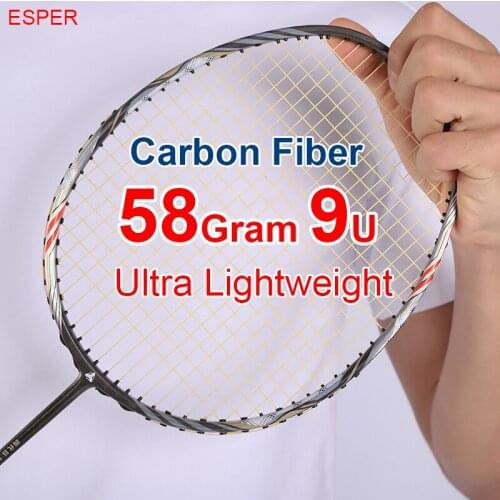 58Gram 9U High Quality Badminton Racket Super Lightweight Carbon Fiber Racquet Graphite High Tension with String and Bag Gifts