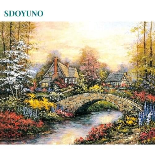 SDOYUNO DIY Oil Painting By Numbers Kits 60x75cm Landscape Coloring By Numbers On Canvas Frameless Digital Painting Home Decor