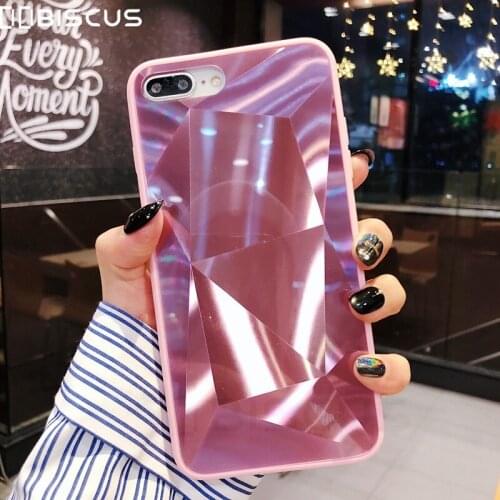 Luxury Diamond Texture Mirror Glossy Back Phone Cover For iPhone 6 6S 7 8 Plus X XR XS Max 11 Pro 12 Mini Case Funda Cases