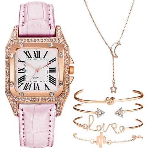 Luxury Women Diamond Starry Watch Necklace Bracelet set Watch Ladies Leather Band Quartz Wristwatch Female Clock zegarek damski