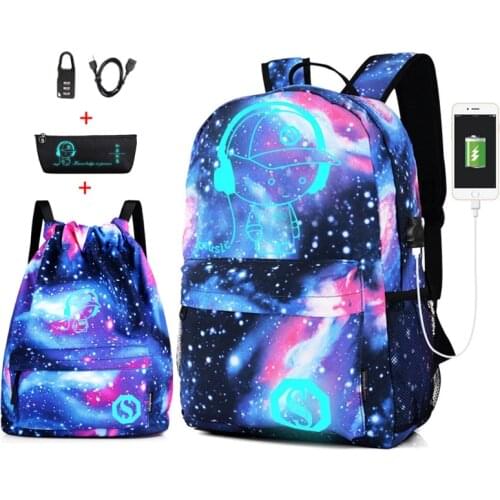 New Anti-thief Bag Luminous School Bags For Boys Girls Student School Backpack Mochila with USB Charging Port Lock Schoolbag