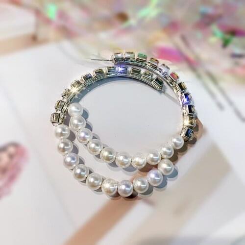 Personality exaggerated big circle earrings set rhinestone artificial pearl eardrop women girl jewelry accessory E014