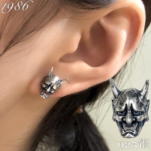 Punk Vintage Sliver Gothic Prajna Skull Ghost Earrings Hip Hop S925 Sliver Antique Earrings