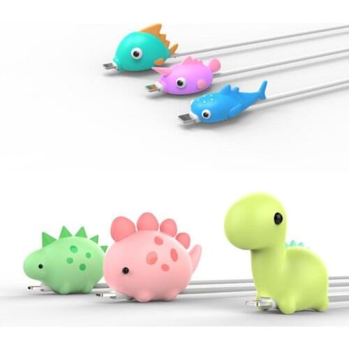 Cute Earphone Cable Bite Animals Protector For Iphone Charging Cord USB Cable Winder Cable Organizer Phone Holder Accessory