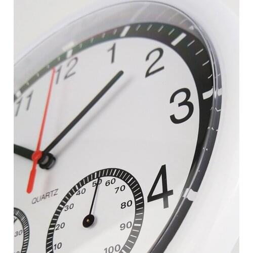 Modern Silent Quartz Wall Clock Round Classic Temperature Humidity Display