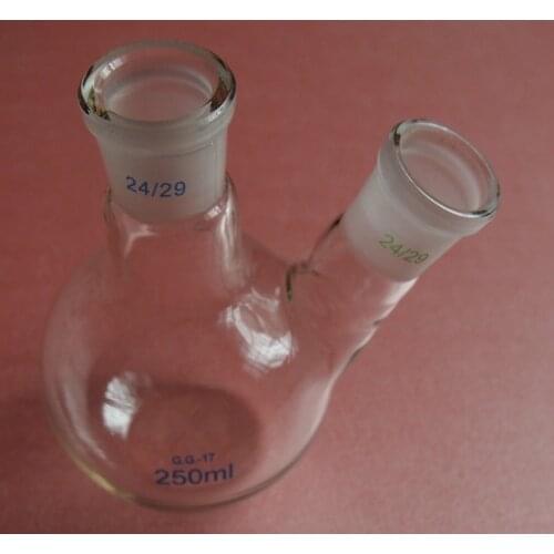 Two necks,250ml,Flat Bottom Glass flask,Glass Boiling Flask,2-necks,Joint 24/29
