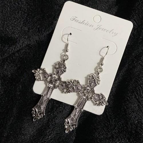 Vintage Big Cross Dangle Drop Earrings For Women Korean Trendy Punk Goth Gothic Statement Fashion Jewelry Steampunk Accessories