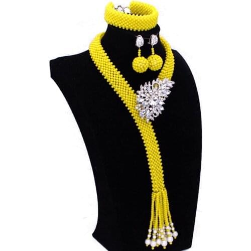 4uJewelry Yellow Jewellery Set Handmade African Beads Jewelry Set Tassel Big Design Nigerian Weddings Accessories Set Free Ship