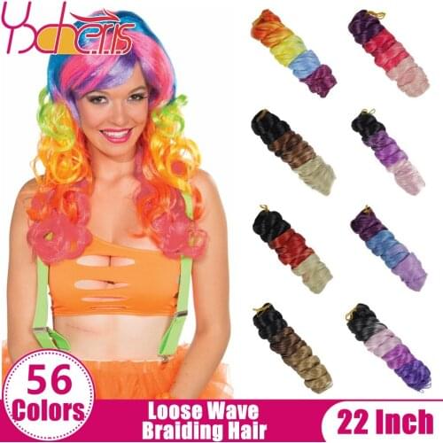 YXHAIR 22 Inch Internet Celebrity Synthetic Loose Wave Wavy Curl Braiding Hair Extension for Women Ombre Black Pink Blue Yellow