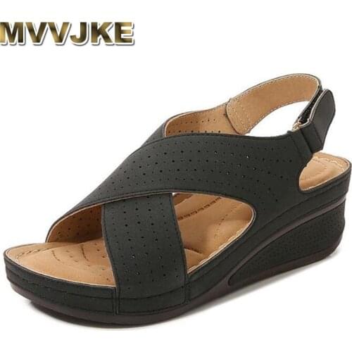 MVVJKE Fashion Summer Shoes Women Wedges Sandals Open toe Ladies Wedges Heels 5.5cm Sweet Women High Heels Sandals Big Size 42