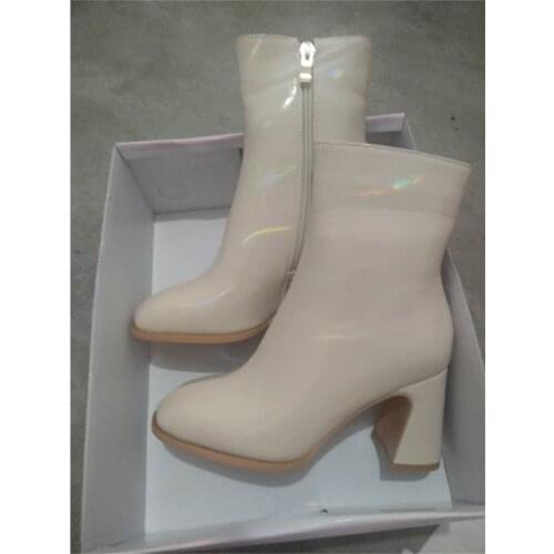 Ladies bare boots Black beige Fashion Zipper Women Boots Ankle Boots Comfortable Square Low Heel Boots Ladies Shoes Big Size 45