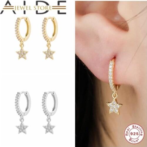 Aide Bling Zircon Star Earring 925 Sterling Silver Earring for Women Korean INS Hoop Earrings Wedding Jewelry Pendientes Brincos