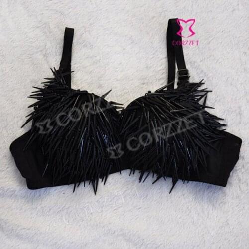 Free Shipping New Fashion Womens Black Sexy Metallic Punk Spike Studs Rivet Bralet Bra 32B 34B 36B 38B 40B Clubwear Party Wear